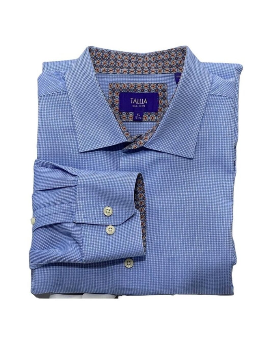 Tallia Mens Blue XL 100% Cotton Long Sleeve Button-Down Shirt With Patterned Col